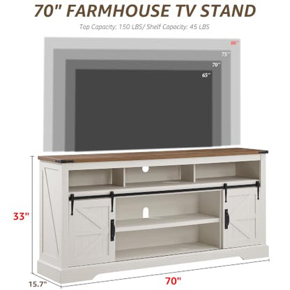 70" Farmhouse TV Stand for TVs up to 80", Antique White, view 3