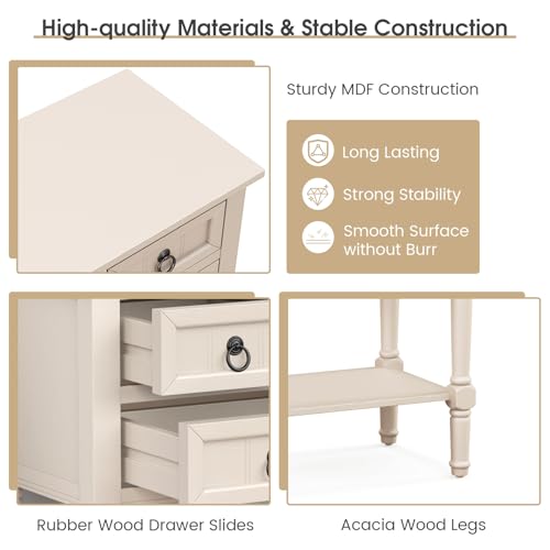 Entryway Table with Storage, Rustic Small Console Table w/ 3 Drawers & Open Bottom Shelf, Skinny Wood Console Table, Narrow Sofa Side Table for Living Room, Foyer, Hallway, Entry Table, Beige