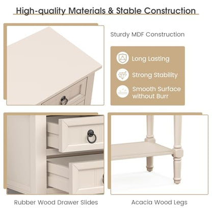 Entryway Table with Storage, Rustic Small Console Table w/ 3 Drawers & Open Bottom Shelf, Skinny Wood Console Table, Narrow Sofa Side Table for Living Room, Foyer, Hallway, Entry Table, Beige