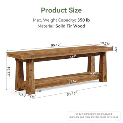 55" Solid Wood Entryway Bench with Shoe Storage, Rustic Wood Grain Shoe Rack Window Bench Seat for Foyer, Hallway, Mudroom, Bedroom, Easy Assembly (Rustic Wood)
