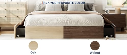 King Bed Frame with 2 Storage Drawers, Wood Platform Floor Bed Frame, view 6