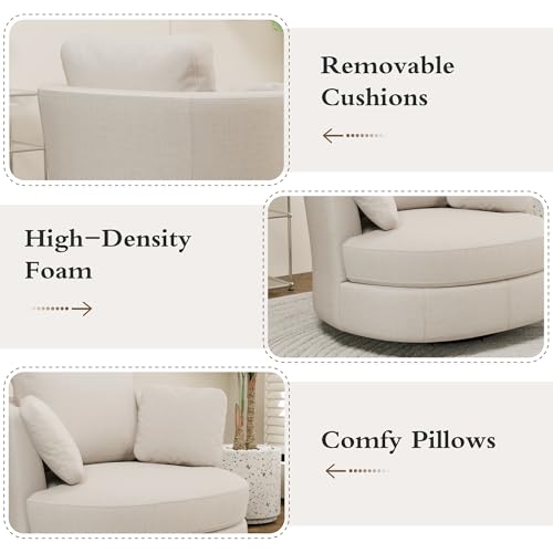 40.6" Oversized Swivel Accent Chair, Upholstered Round Barrel Chair with Pillows Swivel Chairs for Living Room Bedroom,Chenille,Beige