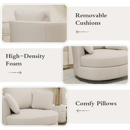 40.6" Oversized Swivel Accent Chair, Upholstered Round Barrel Chair with Pillows Swivel Chairs for Living Room Bedroom,Chenille,Beige