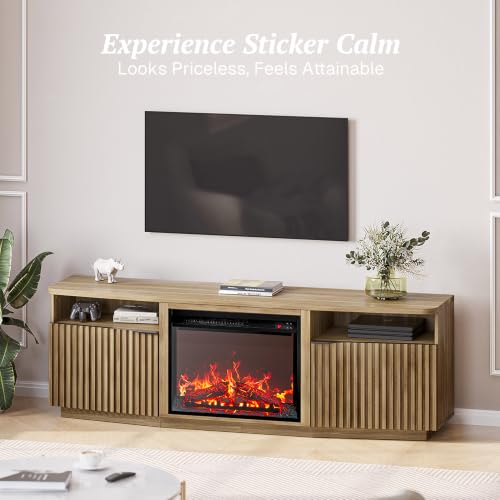 Fluted TV Stand with 23" Electric Fireplace Heater with Sound, view 5