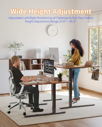Reversiable L-Shaped Electric Standing Desk, 59 Inches Stand Up Corner Desk, Sit and Stand Up for Work Office Home, Ergonomic Rising Computer Table with Splice Board, Rustic Brown