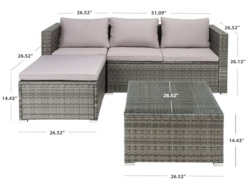 Outdoor - Madalina Sectional Set - Grey & Grey - Steel Frame with Cushion - Contemporary Sectional with Coffee Table - Ideal for Patio, Deck, Porch, Backyard (PAT7509B)
