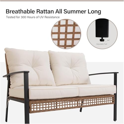 4-Piece Patio Conversation Set, Comfortable Oversized Outdoor Furniture Set with Rocking Chairs and Storage Coffee Table for Backyard, Porch, Garden and Poolside
