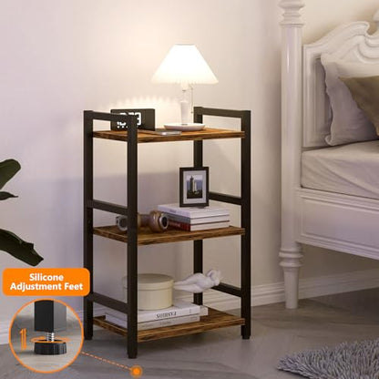 Book Shelf, 3 Tier Bookcase with Steel Frame, Stable Bookshelf Narrow Book Shelves Storage Organizer for Book CD Movie, Open Book Shelves for Living Room, Home Office, Study, Rustic Brown