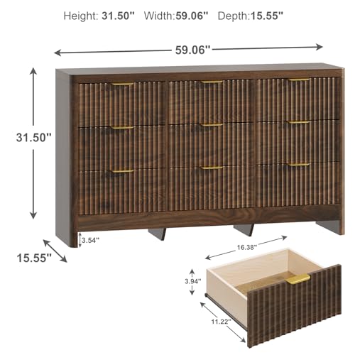 Fluted 9 Drawer Dresser for Bedroom, view 3
