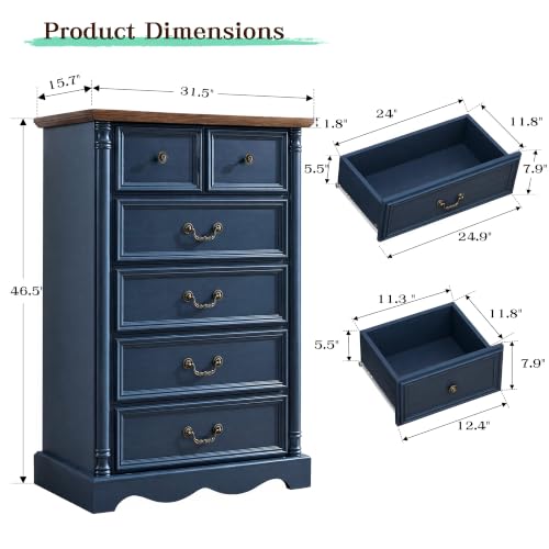 Farmhouse 6 Drawers Dresser, 47" High, Blue, view 3