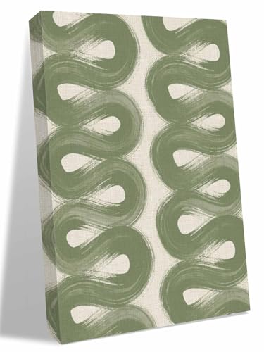 NuYeBiofx Sage Green Stripes Ribbon on Linen Canvas Wall Art Prints,48"x32" Framed Picture Artwork Abstract Waves Line Printed Canvas Oil Painting for Living Room Bedroom Office,Ready to Hang