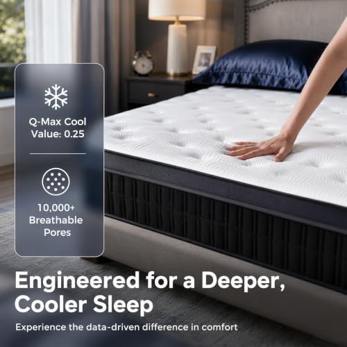 Queen Mattress 12 Inch, Medium Firm Hybrid with Pocket Coils & Cooling Gel, view 4