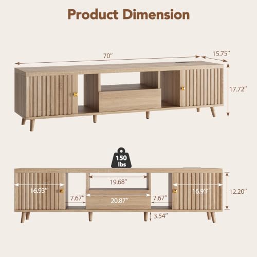 70" Mid Century Modern TV Stand with Power Outlet, view 3