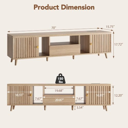 70" Mid Century Modern TV Stand with Power Outlet, view 3