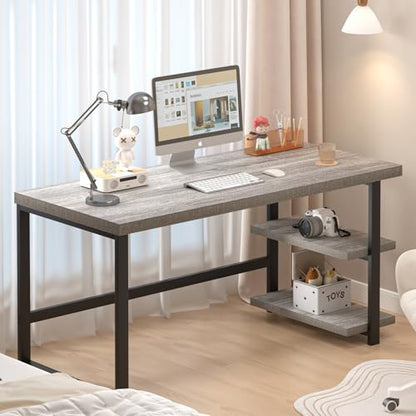Computer Desk, Modern Home Office Desk with Shelves, view 6