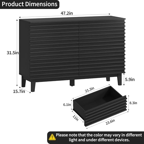 Wood Black 6 Drawer Dresser, Modern Wood Slat Double Dresser for Bedroom, view 3