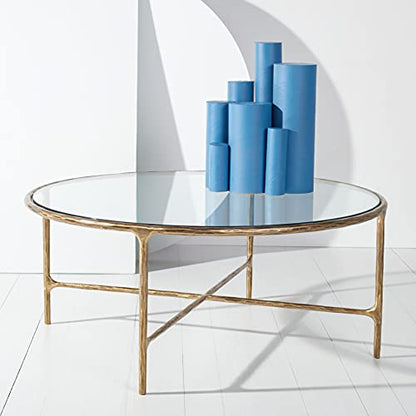 SAFAVIEH Couture Home Collection Jessa Brass Metal/Tempered Glass Top Round Coffee Table (Fully Assembled)