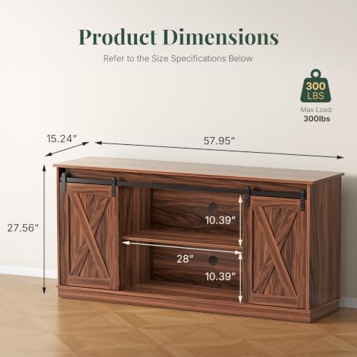 Farmhouse TV Stand for 65 Inch TV, Sliding Barn Doors, Media Console, view 3
