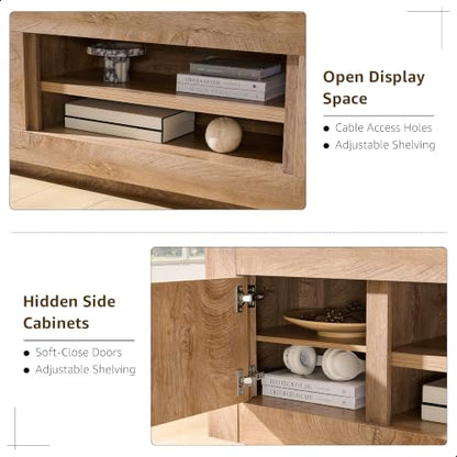 70" Modern TV Stand for 80" TV, Thick Block TV Console,Light Knotty Oak, view 7