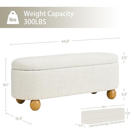44.8" Storage Ottoman Bench End of Bed Bench with Hinge, Beige, view 3