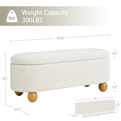 44.8" Storage Ottoman Bench End of Bed Bench with Hinge, Beige, view 3