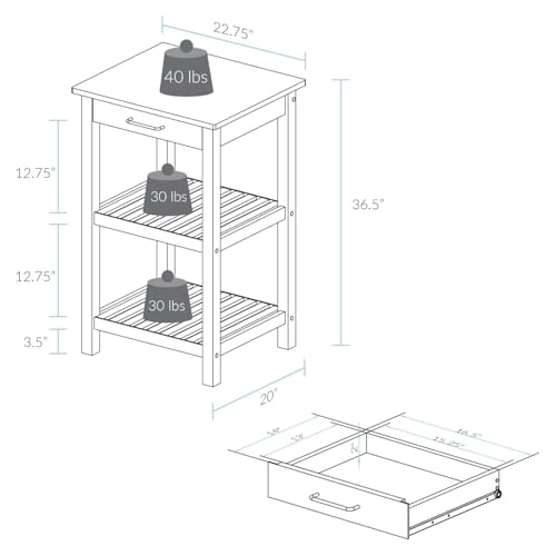 Sunrise Small Kitchen Island Natural White Solid Hardwood Top Compact Rolling Cart Storage Shelves Drawer Durable Stylish Space Saving Modern Prep Station Functional Narrow Kitchen Furniture