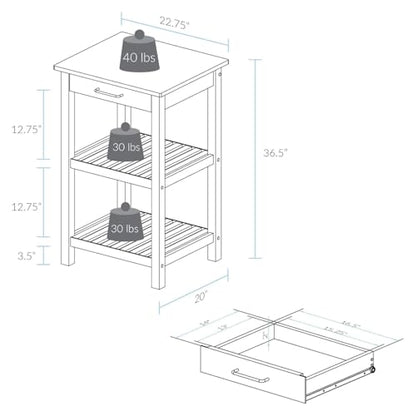 Sunrise Small Kitchen Island Natural White Solid Hardwood Top Compact Rolling Cart Storage Shelves Drawer Durable Stylish Space Saving Modern Prep Station Functional Narrow Kitchen Furniture