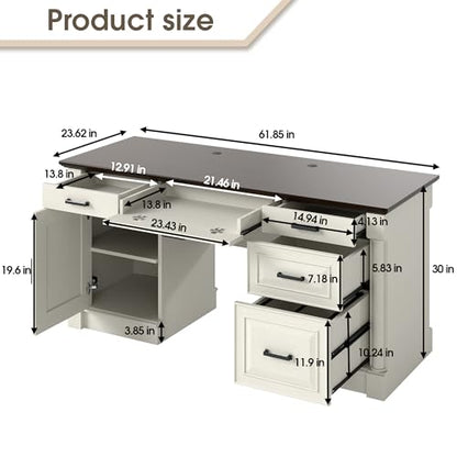 61.85″ Executive Desk with Roman Column Design, view 3