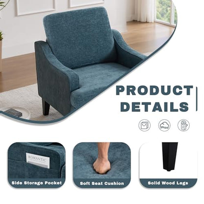 Set of 2 Accent Chair for Living Room,Mid-Century Arm Chair Chenille Fabric Living Room Chairs,Upholstered Reading Chair for Bedroom,Single Sofa Chair with Wood Legs for Apartment (Blue)