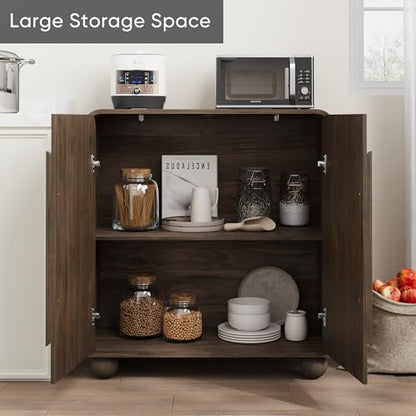 Walnut Sideboard Cabinet, Freestanding Buffet Cabinet with Spherical Feet, Wood Storage Cabinet with Adjustable Shelf for Living Room, Entryway, Hallway