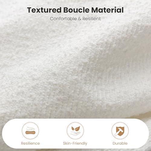 White Bouclé Upholstered King Bed Frame, view 4