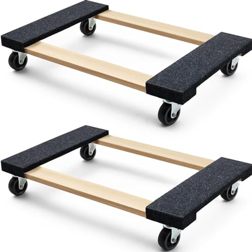 79545 30 in. x 18 in. Hardwood Furniture Moving Dolly 1,320 lbs. Capacity – 4 Swivel Wheels Heavy-Duty Furniture Dollies, 2 Pack