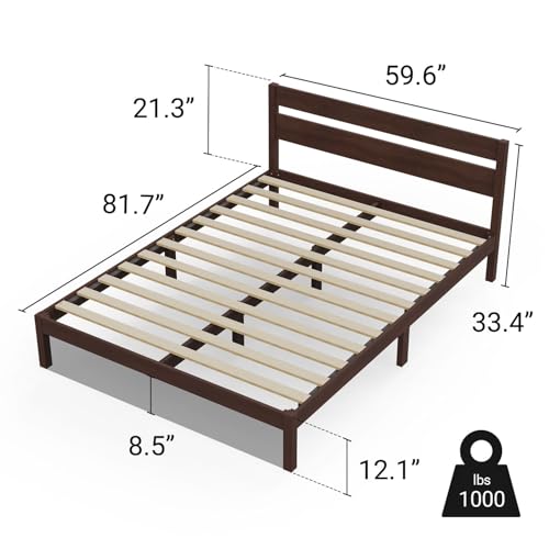 Classic Wood Platform Bed Frame with Headboard, Essential, Noise Free, view 3