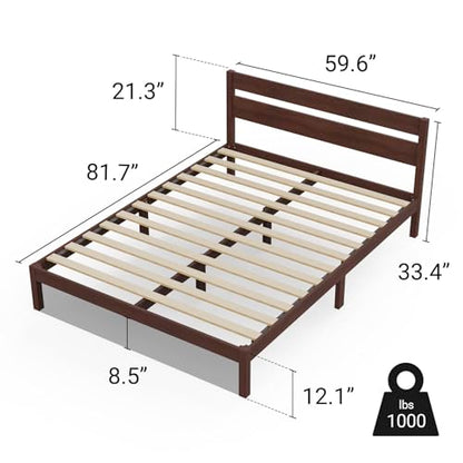 Classic Wood Platform Bed Frame with Headboard, Essential, Noise Free, view 3