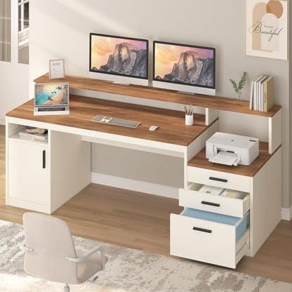 65" Computer Desk with 3 Drawers & Printer Shelf for Home Office, view 2