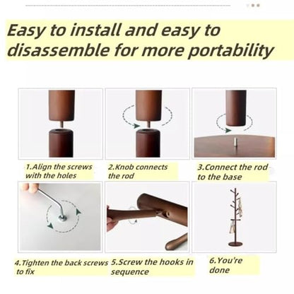 Simple Trending Standard Clothes Clothing Garment Rack, Floor-Standing Hat Rack for Bedroom, Solid Wood Coat Tree, Vertical Purse Hanger for Living Room(Natural)