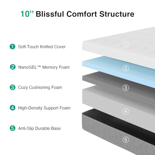 10 Inch Mattress Full, Gel Full Memory Foam Mattress in a Box, view 4