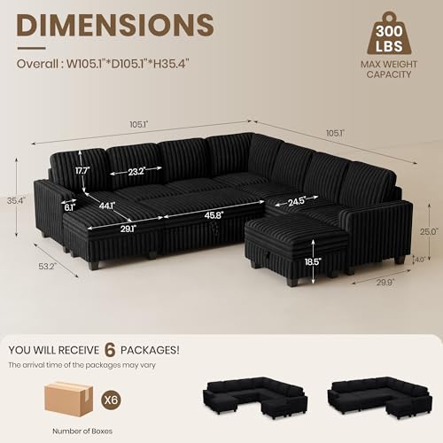Oversized Sofa Bed Modular Sectional Sleeper Sofa with Pull Out Bed L Shaped Couch with Storage Chaise Black Couch