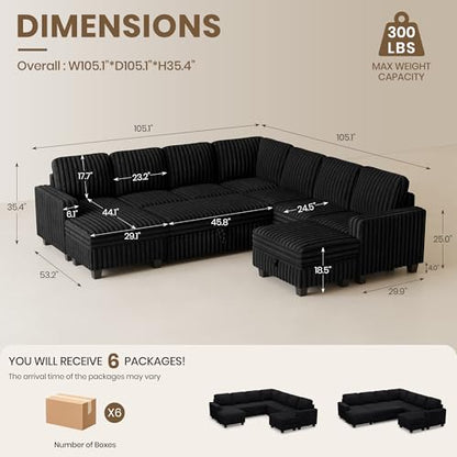 Oversized Sofa Bed Modular Sectional Sleeper Sofa with Pull Out Bed L Shaped Couch with Storage Chaise Black Couch