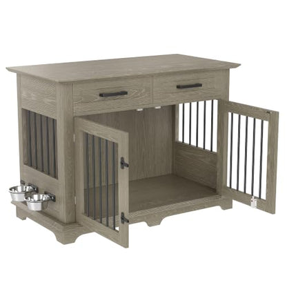Wooden Dog Crate with Storage Drawers, 44" Medium Large Dog Kennel Furniture, view 4