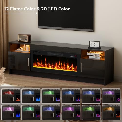 TV Stand with Fireplace and Led Light-Black Entertainment Center for 75+ inch, view 3