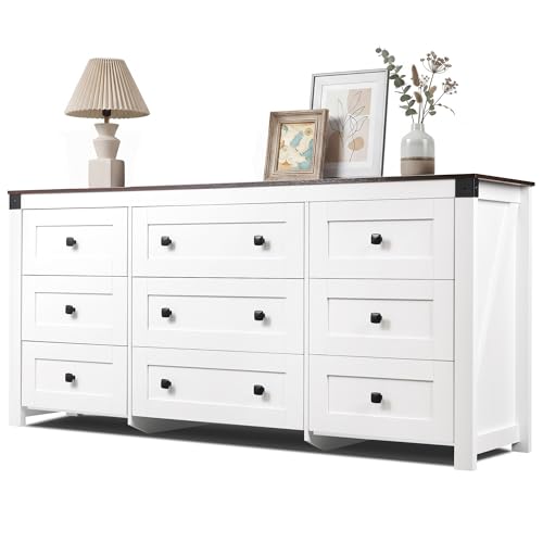 9-Drawer 62.2"W Farmhouse TV Stand for TVs up to 70 Inches, White, view 2