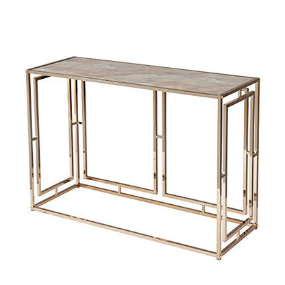 Simondley Faux Marble Console Table - Transitional Design, Champagne Metal and Glass - Ideal for Entryway, Living Room (CK1125003)