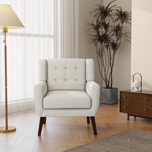 Mid-Century Modern Linen Blend Accent Chair, Beige, Set of 2