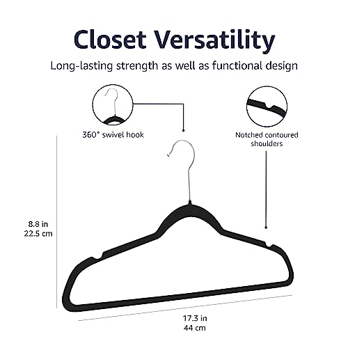 Slim Velvet Non-Slip Space Saving Suit Clothes Hangers, Closet Organizer, Black, view 4