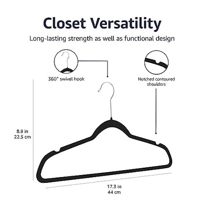 Slim Velvet Non-Slip Space Saving Suit Clothes Hangers, Closet Organizer, Black, view 4