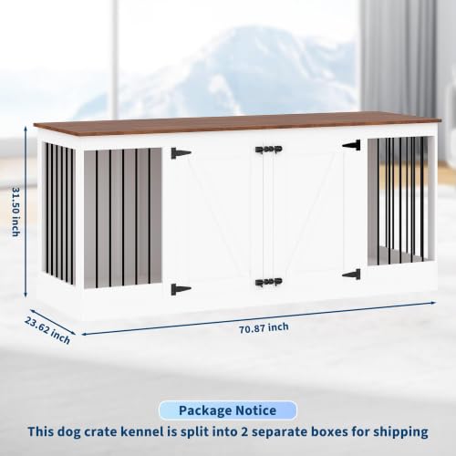 70.8" Double Dog Crate Furniture, Farmhouse Dog Crate TV Stand, view 3
