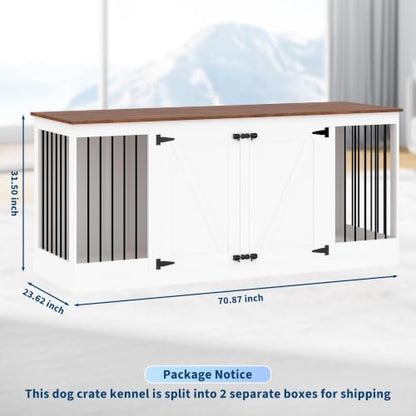 70.8" Double Dog Crate Furniture, Farmhouse Dog Crate TV Stand, view 3