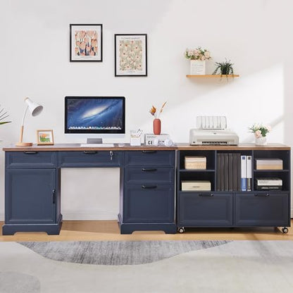 60" Farmhouse Executive Desk with 40" Mobile File Cabinet,L Shaped Desk Set with Charging Station,Office Desk with Storage Drawers,Wood Computer Desk Set for Office Work,Home Study