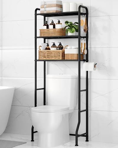 Over Toilet Storage Rack, 63.2" H Space-Saving, Holder & Hooks, view 2